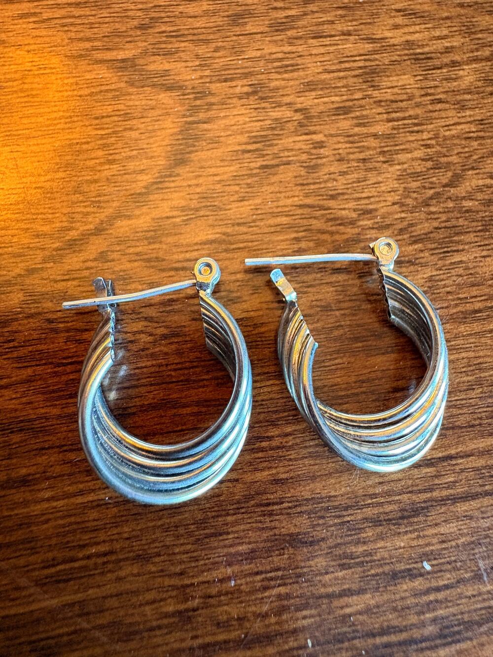 Vintage Sterling Silver Ridged Hoop Earrings Chunky Pierced Statement
